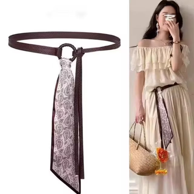 Y2K Punk Scarf Waist Belt – Retro PU Leather Tie-Up Hip Belt