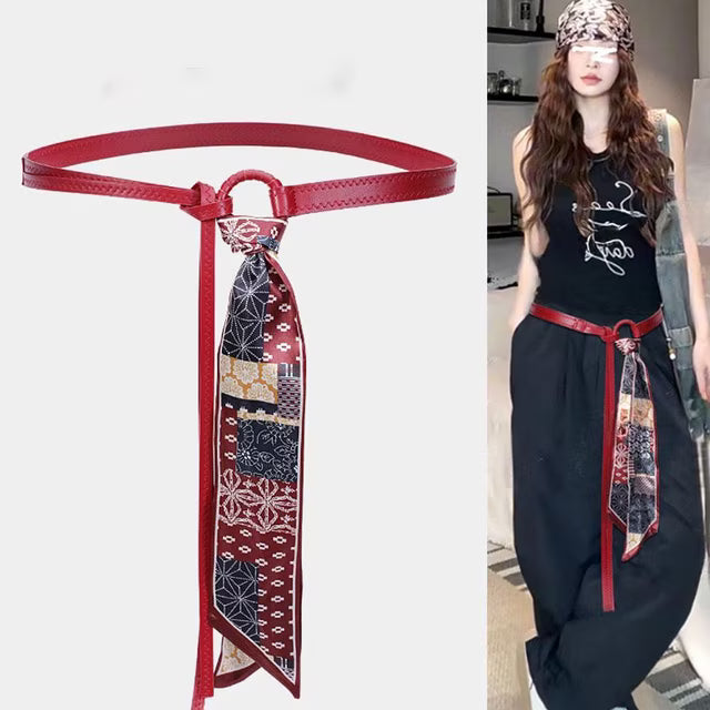 Y2K Punk Scarf Waist Belt – Retro PU Leather Tie-Up Hip Belt